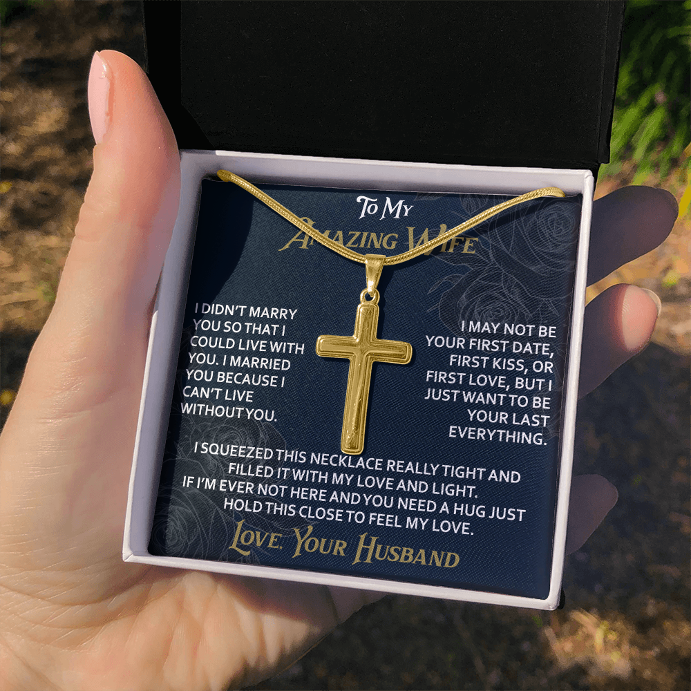 To My Amazing Wife Artisan Cross Necklace from Husband -Valentine Jewelry For Soulmate Bride - Gift for Birthday Christmas