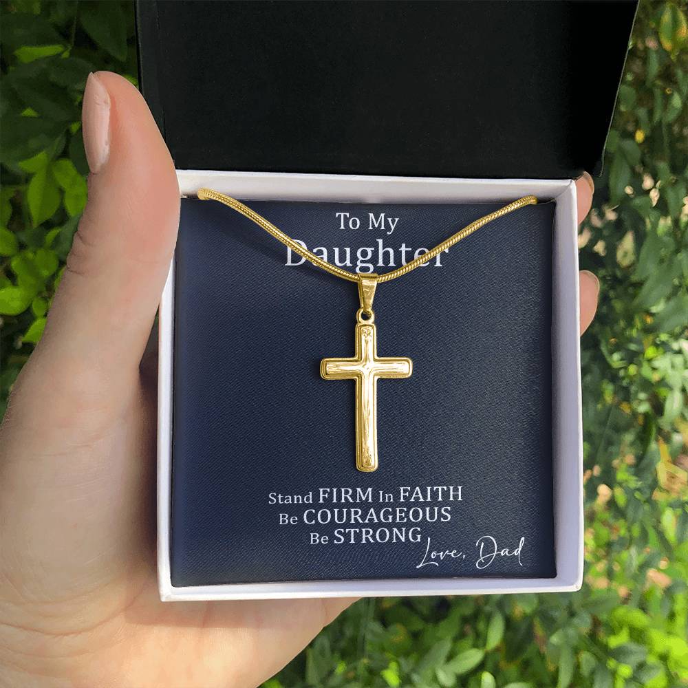 Dad to Daughter Cross Necklace with Cuban link Chain and Meaningful Keepsake Card - Ready To Give Gift In Box.