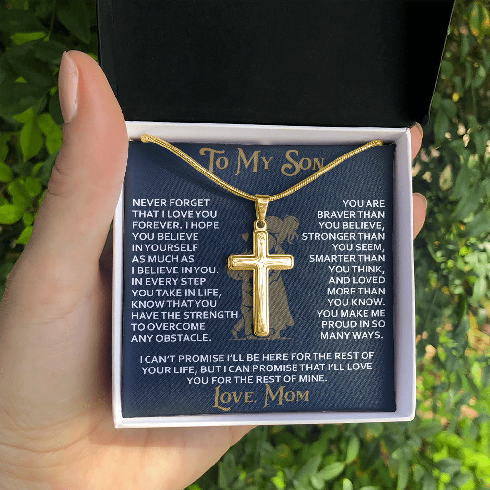 To My Daughter Gift From Mom Mama Mother - Artisan Cross Necklace with Snake Chain for Birthday Christmas Back to School or Special Occasion