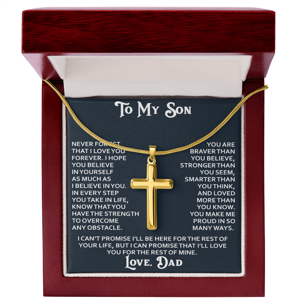 To My Son Artisan Cross Necklace - Birthday Christmas Gift from Dad Father Heartfelt Jewelry