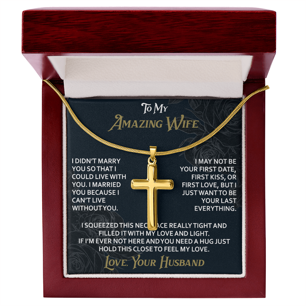 To My Amazing Wife Artisan Cross Necklace from Husband -Valentine Jewelry For Soulmate Bride - Gift for Birthday Christmas