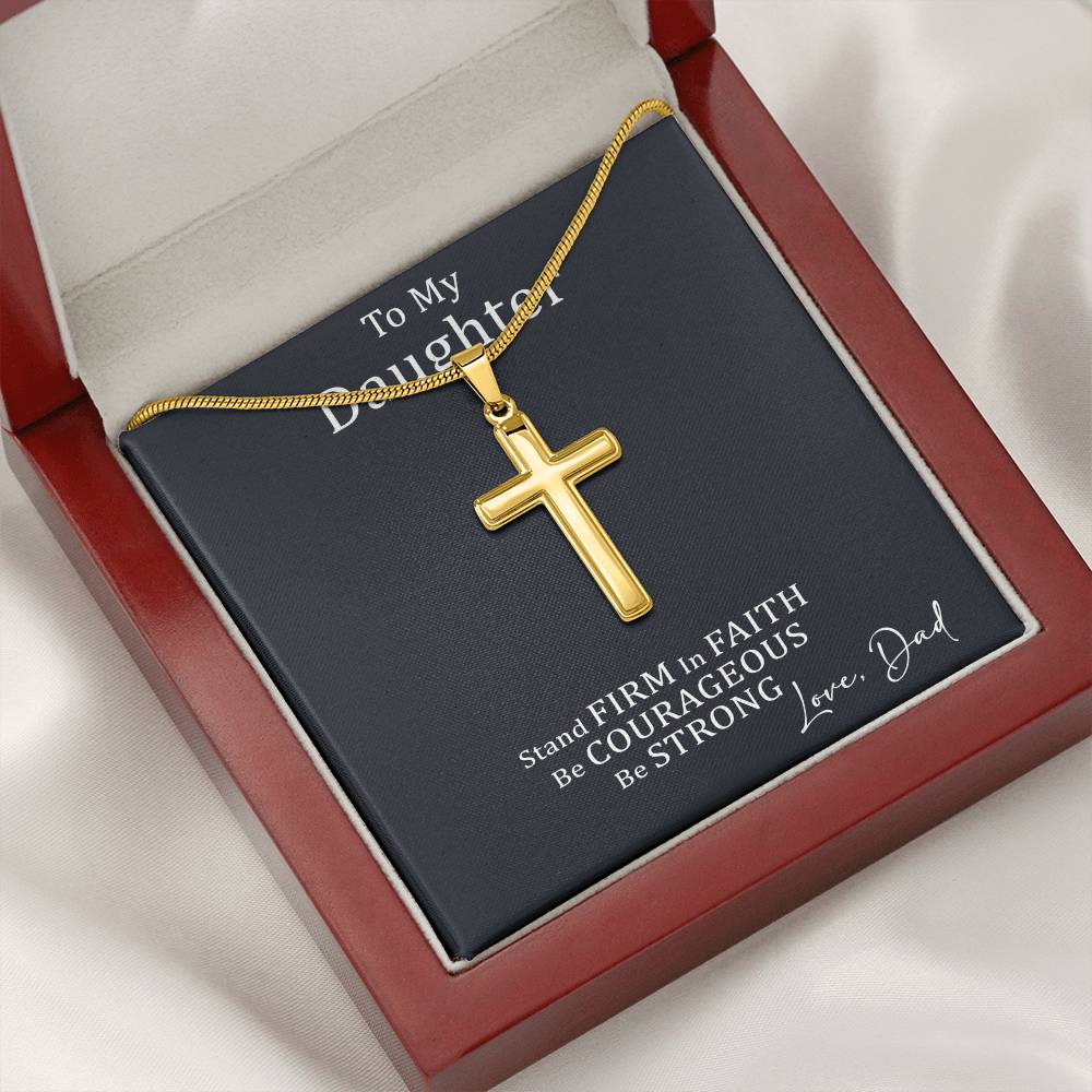 Dad to Daughter Cross Necklace with Cuban link Chain and Meaningful Keepsake Card - Ready To Give Gift In Box.