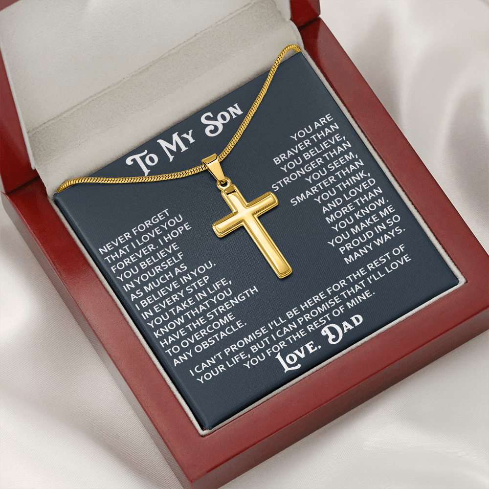 To My Son Artisan Cross Necklace - Birthday Christmas Gift from Dad Father Heartfelt Jewelry