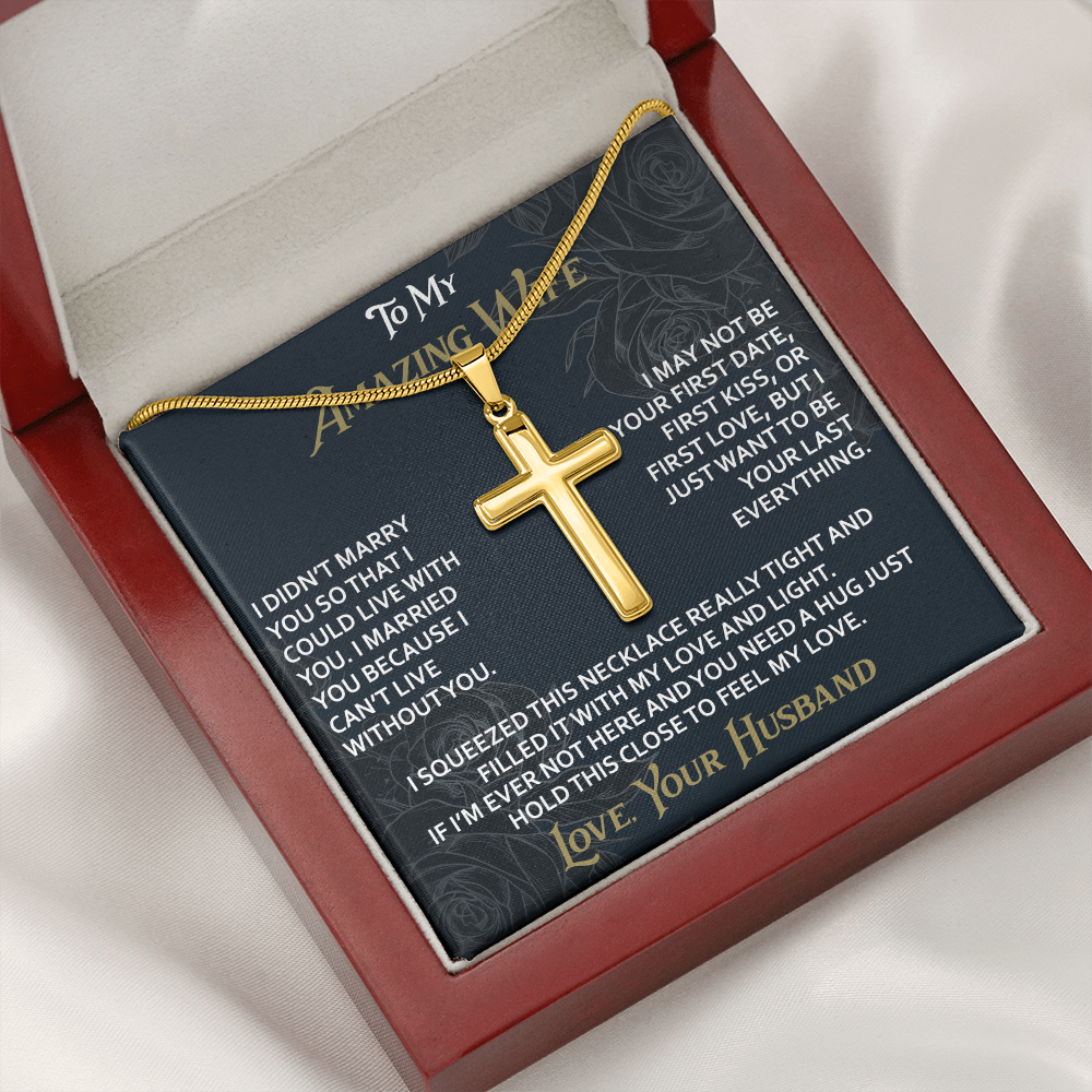 To My Amazing Wife Artisan Cross Necklace from Husband -Valentine Jewelry For Soulmate Bride - Gift for Birthday Christmas