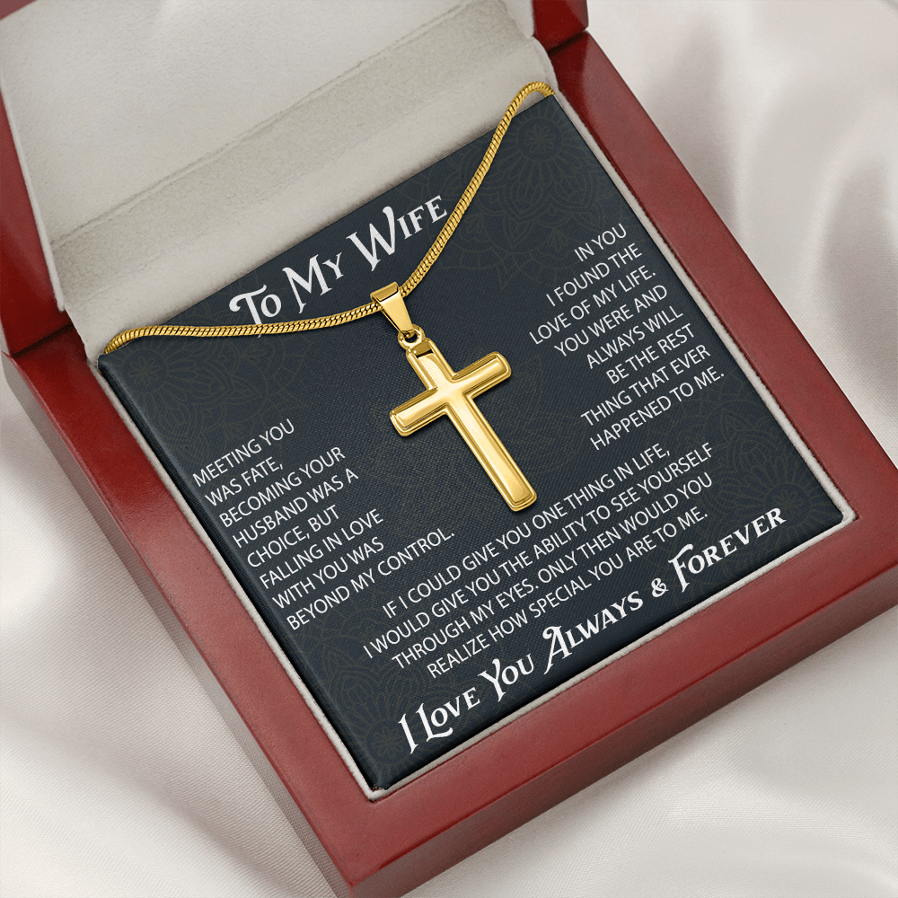 To My Belove Wife with Artisan Cross Necklace Gift from Husband - Great Gift for Birthday, Christmas or any Special Occasion.