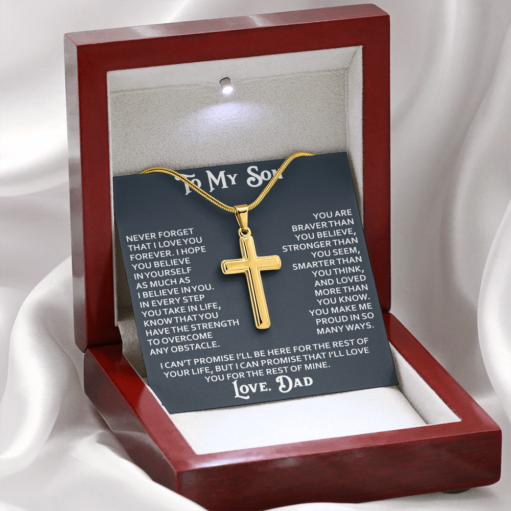 To My Son Artisan Cross Necklace - Birthday Christmas Gift from Dad Father Heartfelt Jewelry