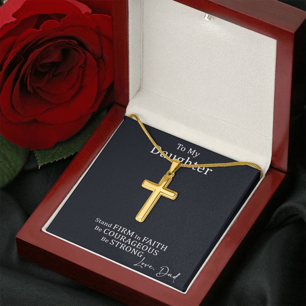 Dad to Daughter Cross Necklace with Cuban link Chain and Meaningful Keepsake Card - Ready To Give Gift In Box.