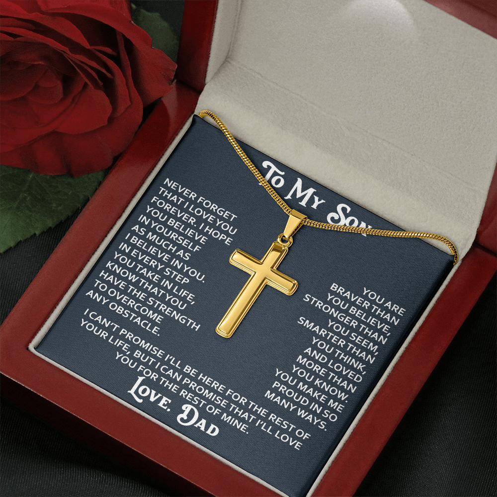 To My Son Artisan Cross Necklace - Birthday Christmas Gift from Dad Father Heartfelt Jewelry