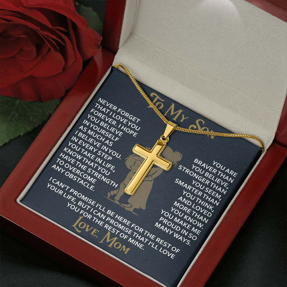 To My Daughter Gift From Mom Mama Mother - Artisan Cross Necklace with Snake Chain for Birthday Christmas Back to School or Special Occasion