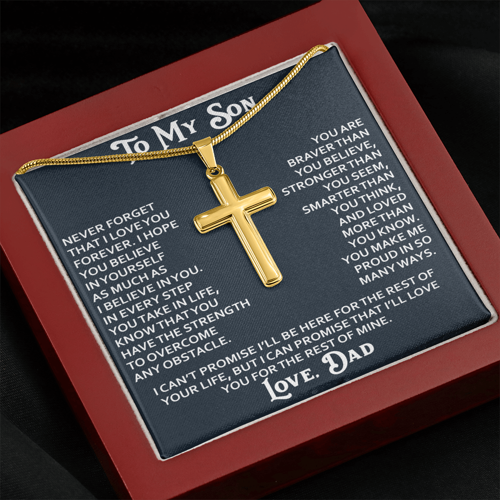 To My Son Artisan Cross Necklace - Birthday Christmas Gift from Dad Father Heartfelt Jewelry
