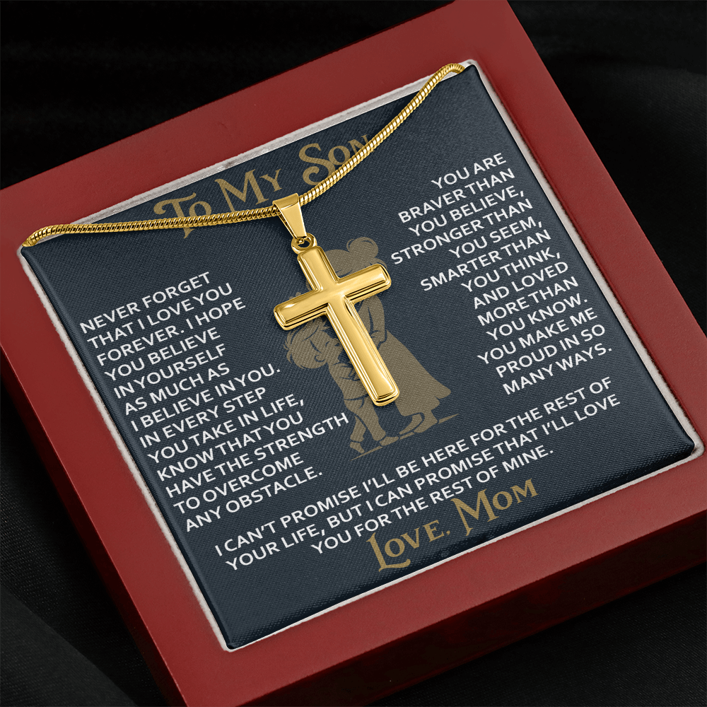 To My Daughter Gift From Mom Mama Mother - Artisan Cross Necklace with Snake Chain for Birthday Christmas Back to School or Special Occasion