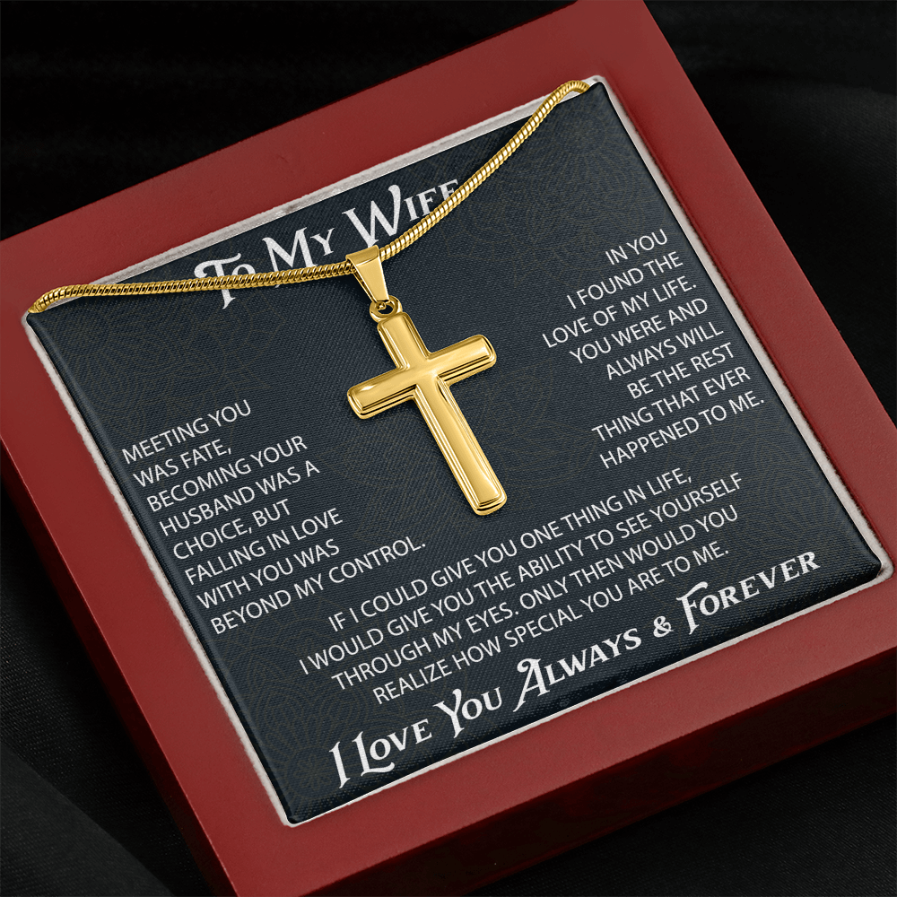 To My Belove Wife with Artisan Cross Necklace Gift from Husband - Great Gift for Birthday, Christmas or any Special Occasion.