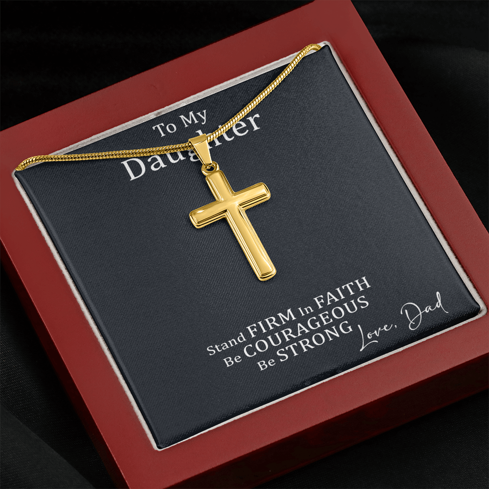 Dad to Daughter Cross Necklace with Cuban link Chain and Meaningful Keepsake Card - Ready To Give Gift In Box.