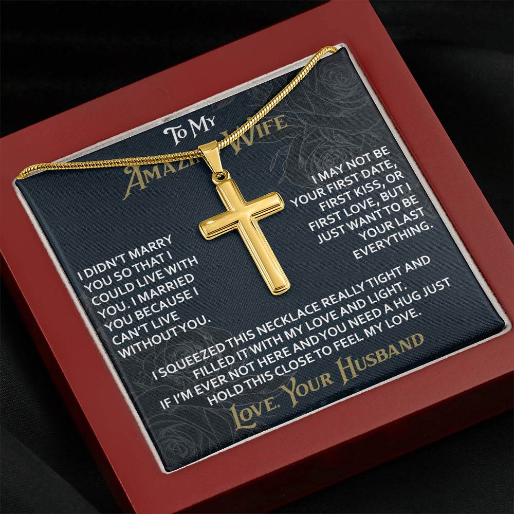 To My Amazing Wife Artisan Cross Necklace from Husband -Valentine Jewelry For Soulmate Bride - Gift for Birthday Christmas