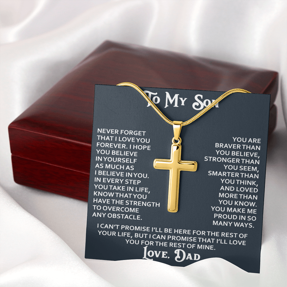 To My Son Artisan Cross Necklace - Birthday Christmas Gift from Dad Father Heartfelt Jewelry