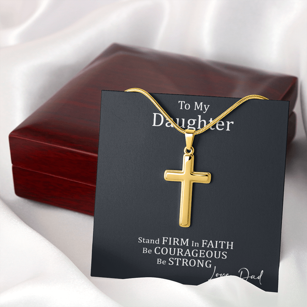 Dad to Daughter Cross Necklace with Cuban link Chain and Meaningful Keepsake Card - Ready To Give Gift In Box.