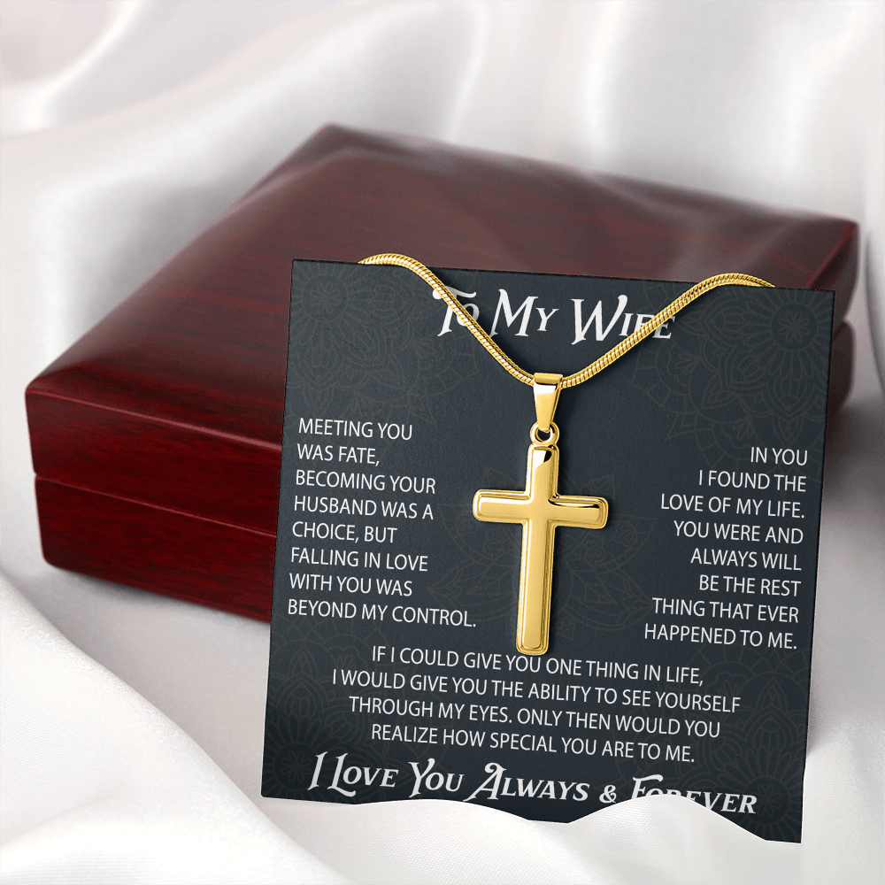 To My Belove Wife with Artisan Cross Necklace Gift from Husband - Great Gift for Birthday, Christmas or any Special Occasion.
