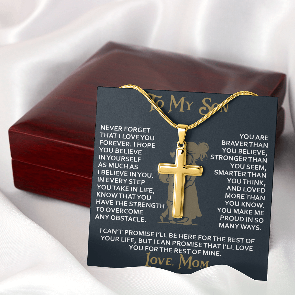 To My Daughter Gift From Mom Mama Mother - Artisan Cross Necklace with Snake Chain for Birthday Christmas Back to School or Special Occasion
