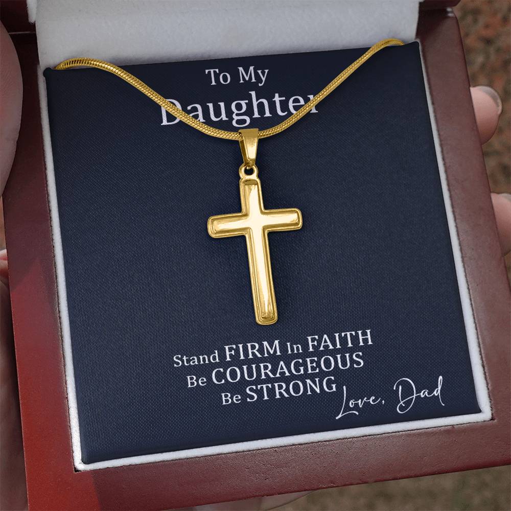 Dad to Daughter Cross Necklace with Cuban link Chain and Meaningful Keepsake Card - Ready To Give Gift In Box.