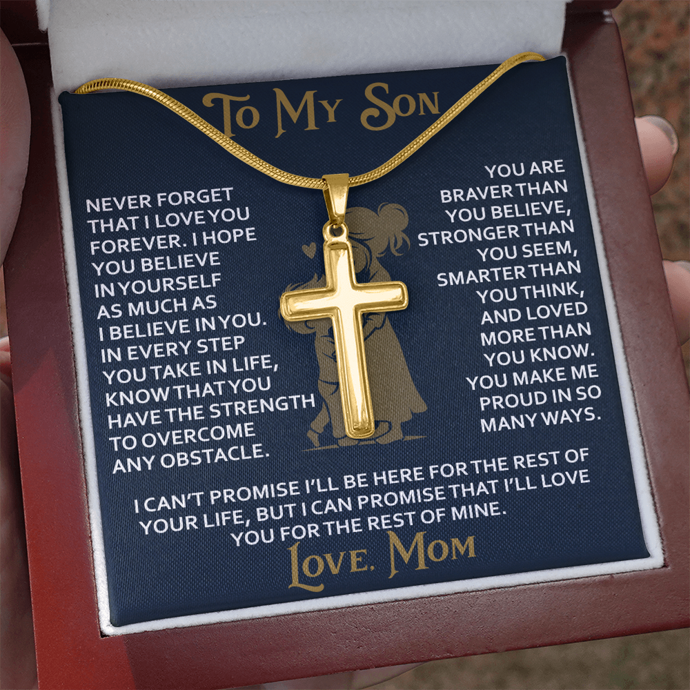 To My Daughter Gift From Mom Mama Mother - Artisan Cross Necklace with Snake Chain for Birthday Christmas Back to School or Special Occasion