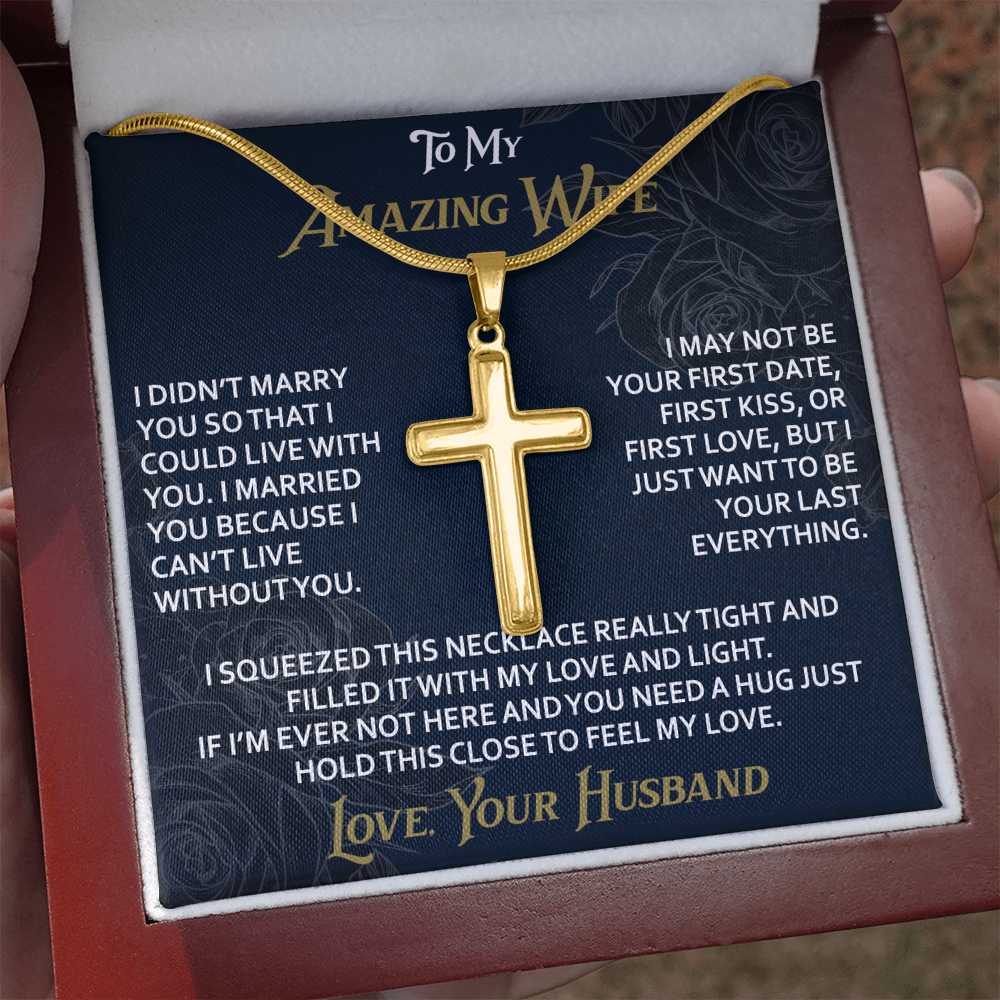To My Amazing Wife Artisan Cross Necklace from Husband -Valentine Jewelry For Soulmate Bride - Gift for Birthday Christmas