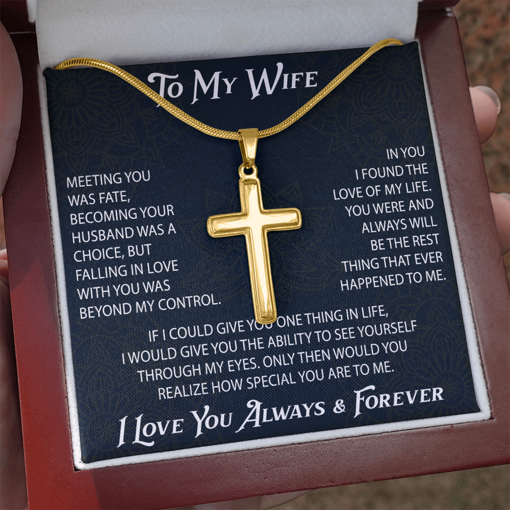 To My Belove Wife with Artisan Cross Necklace Gift from Husband - Great Gift for Birthday, Christmas or any Special Occasion.