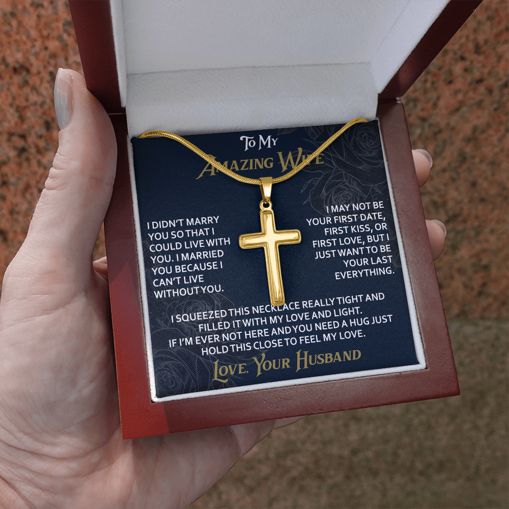To My Amazing Wife Artisan Cross Necklace from Husband -Valentine Jewelry For Soulmate Bride - Gift for Birthday Christmas