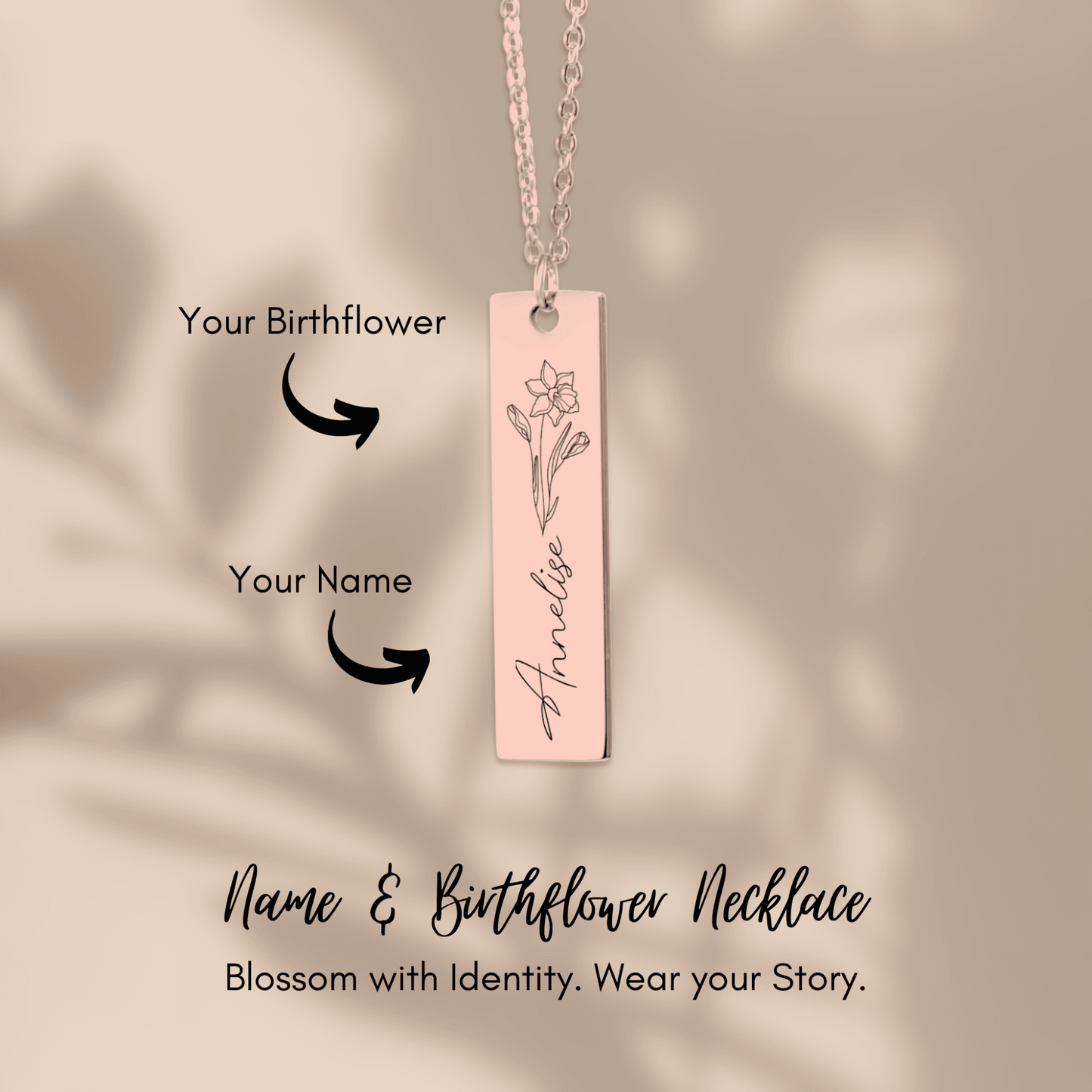 Personalizing Name & Birthflower Necklace - Unique Gift for your Wife Birthday, Soulmate