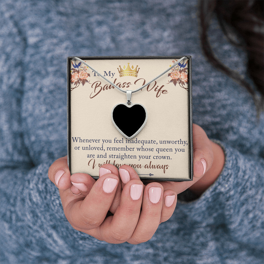 To My Badass Wife Love Gift -  Personalize Photo Pendant Heart Necklace for Valentine, Birthday, Mother's Day, Christmas...