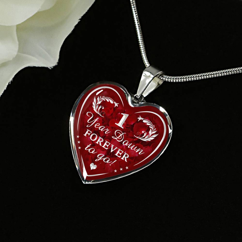 One Year Down Forever To Go Unique Novelty Heart Necklace For Wedding Anniversary, Valentine
