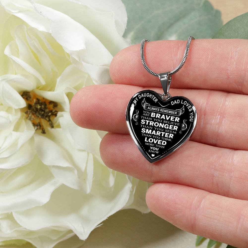 Great Dad to Daughter Gift Ideas - Always Remember You Are Braver Than You Believe Stronger Than You Seem ... Loved More Than You Know Luxury Novelty Necklace and Bangle - Birthday Gift From Father