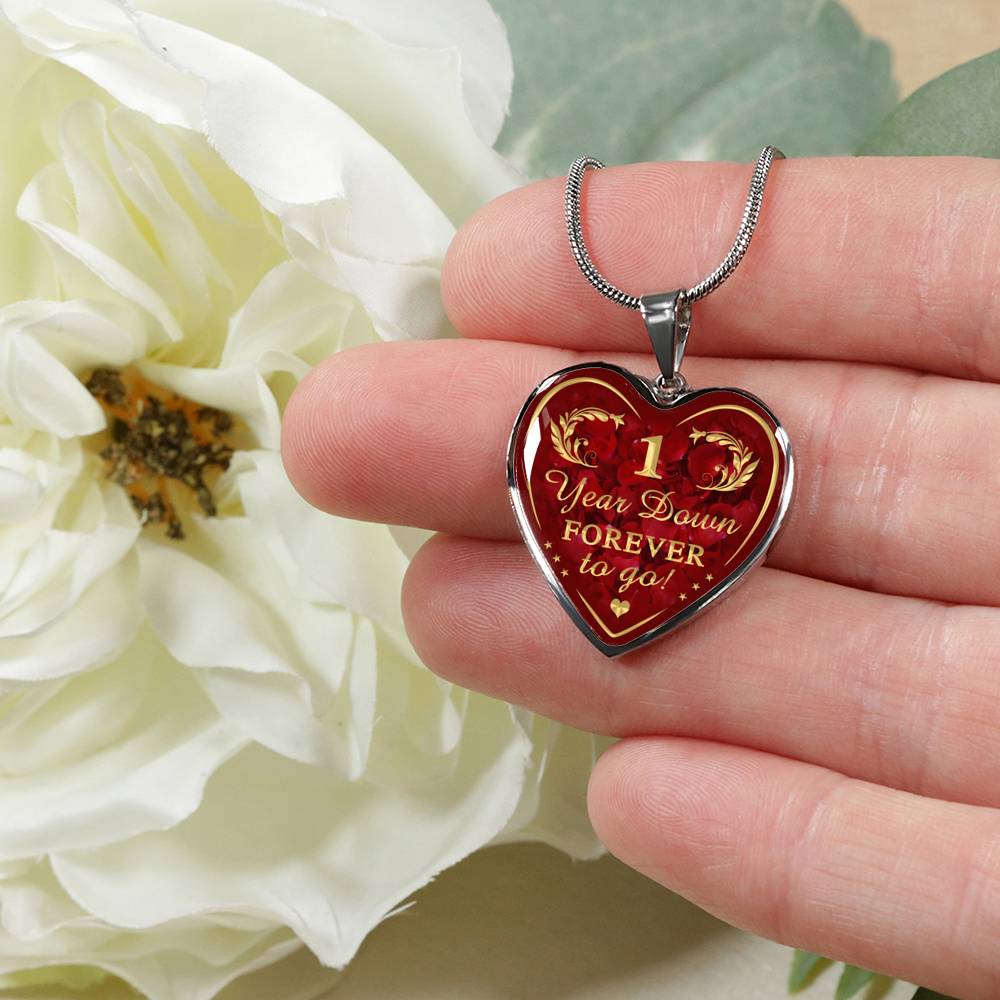 One Year Down Forever To Go Unique Novelty Heart Necklace For Wedding Anniversary, Valentine, Birthday