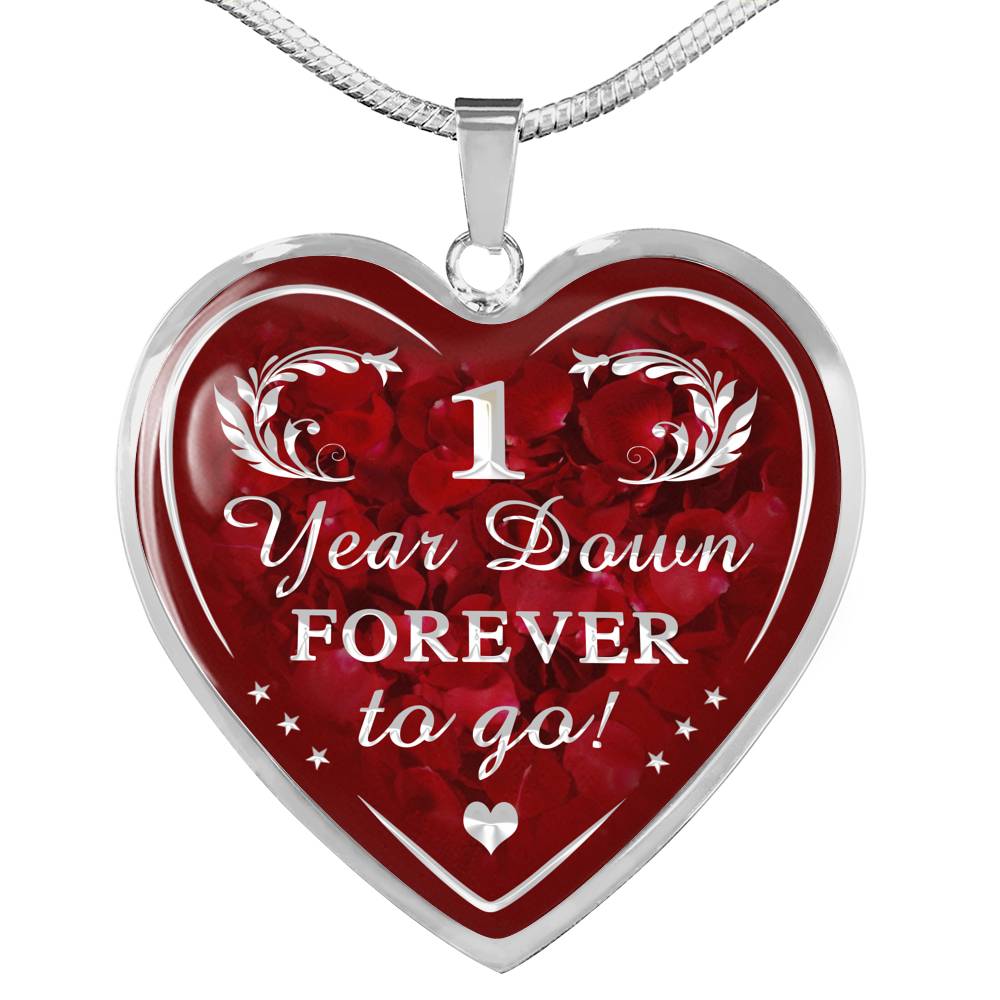 One Year Down Forever To Go Unique Novelty Heart Necklace For Wedding Anniversary, Valentine