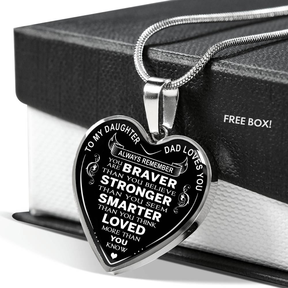 Great Dad to Daughter Gift Ideas - Always Remember You Are Braver Than You Believe Stronger Than You Seem ... Loved More Than You Know Luxury Novelty Necklace and Bangle - Birthday Gift From Father