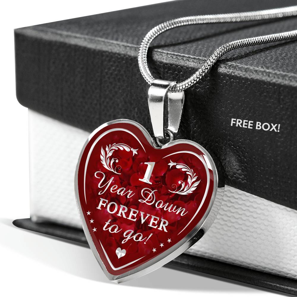 One Year Down Forever To Go Unique Novelty Heart Necklace For Wedding Anniversary, Valentine