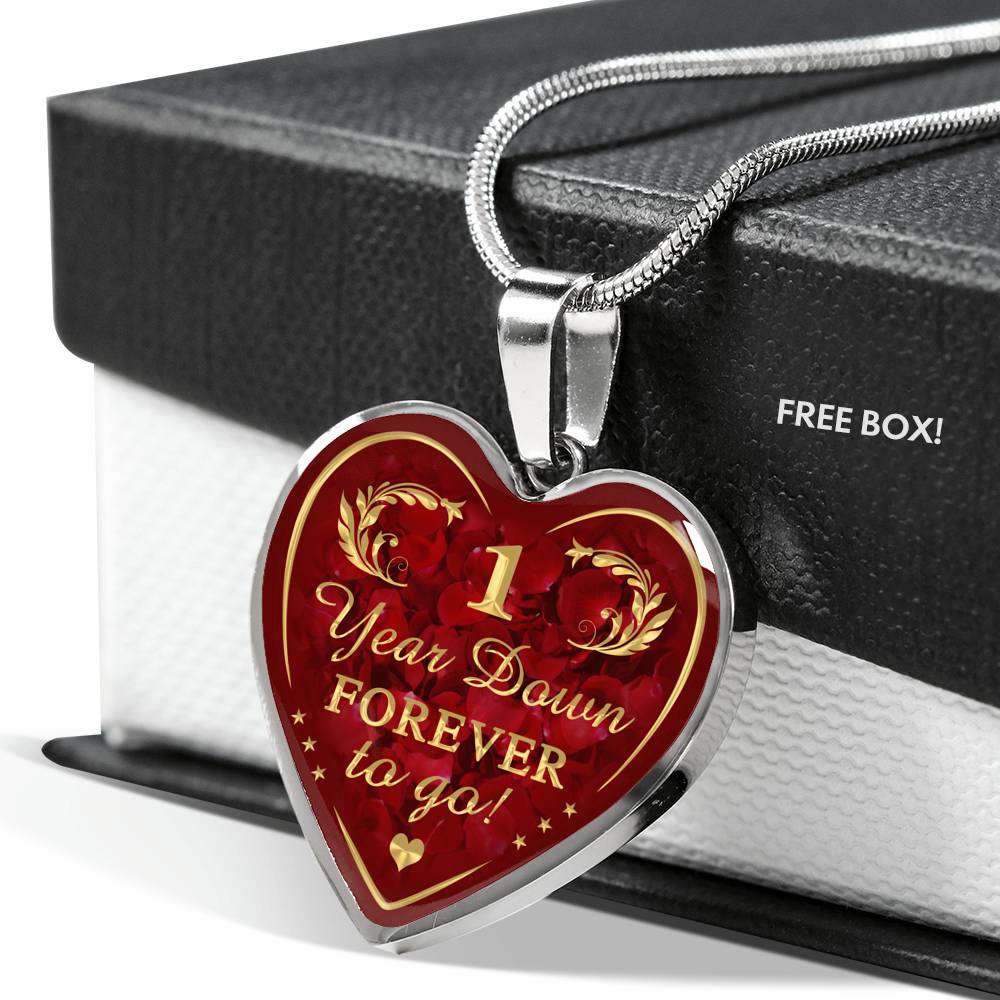 One Year Down Forever To Go Unique Novelty Heart Necklace For Wedding Anniversary, Valentine, Birthday