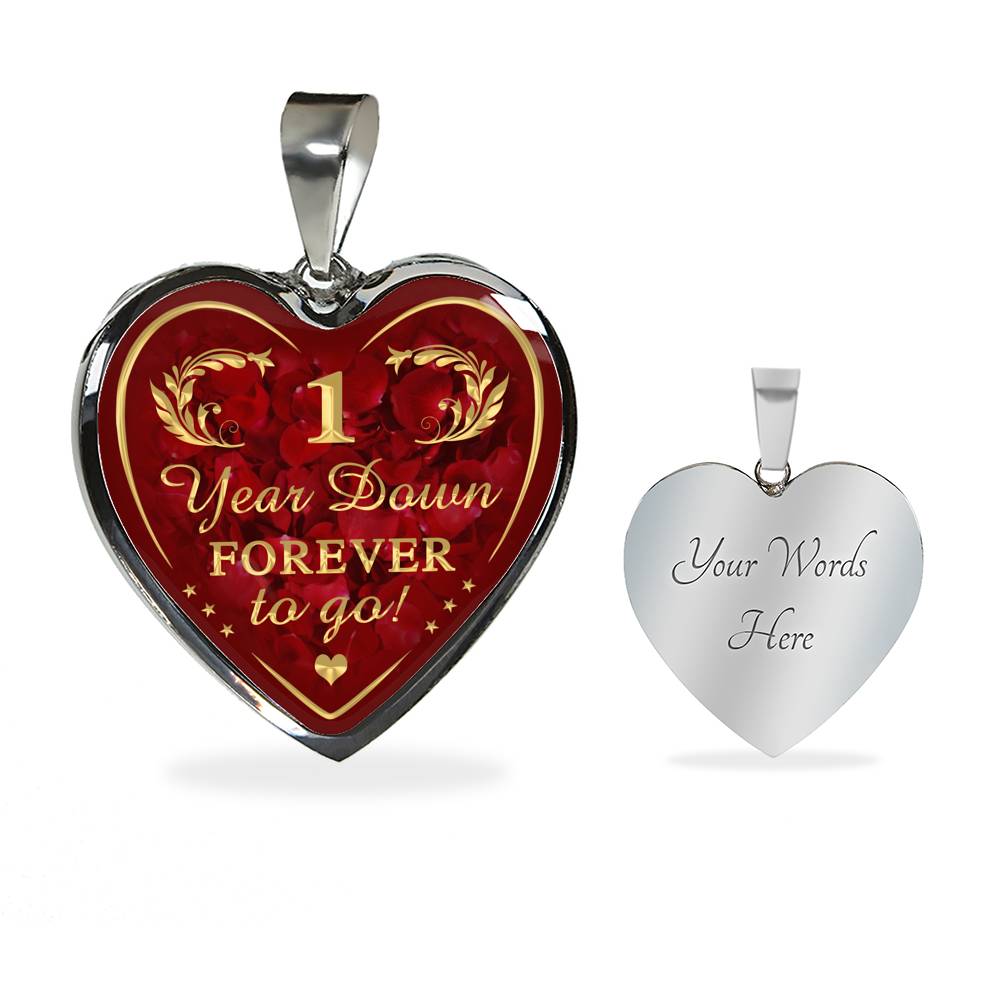 One Year Down Forever To Go Unique Novelty Heart Necklace For Wedding Anniversary, Valentine, Birthday