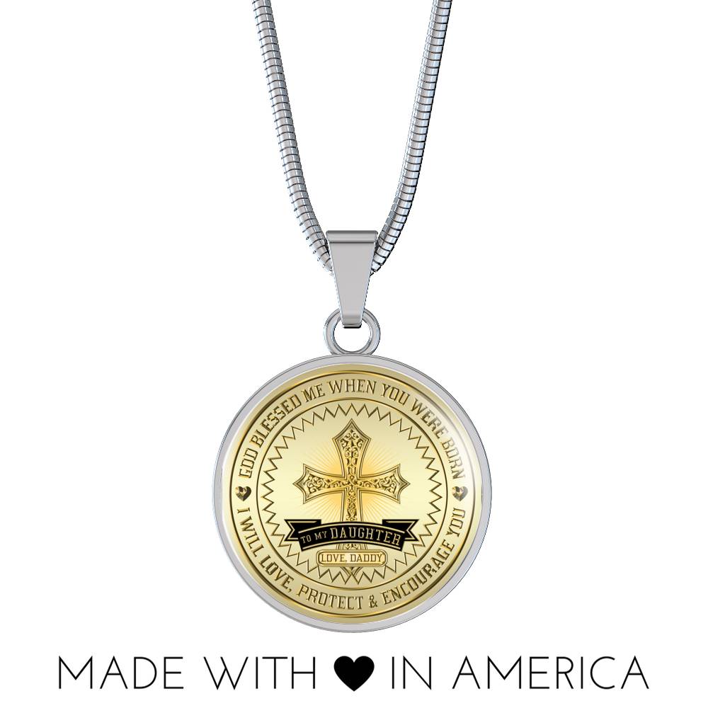 Great Dad To Daughter - God Blessed Me When You Were Born I Will Protect and Encourage You Novelty Luxury Necklace Bangle - Gift For Birthday Back To School Xmas