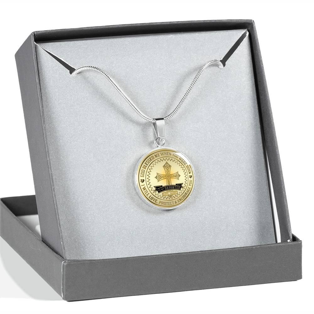 Great Dad To Daughter - God Blessed Me When You Were Born I Will Protect and Encourage You Novelty Luxury Necklace Bangle - Gift For Birthday Back To School Xmas