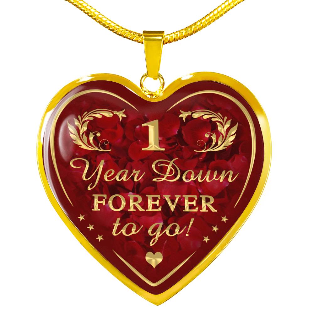 One Year Down Forever To Go Unique Novelty Heart Necklace For Wedding Anniversary, Valentine, Birthday