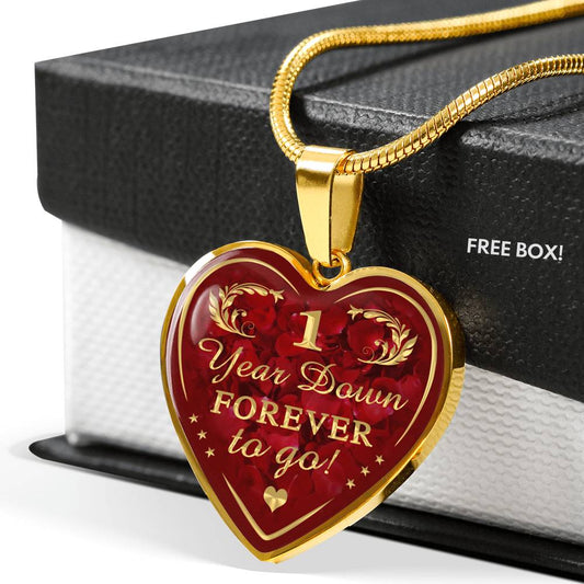 One Year Down Forever To Go Unique Novelty Heart Necklace For Wedding Anniversary, Valentine, Birthday