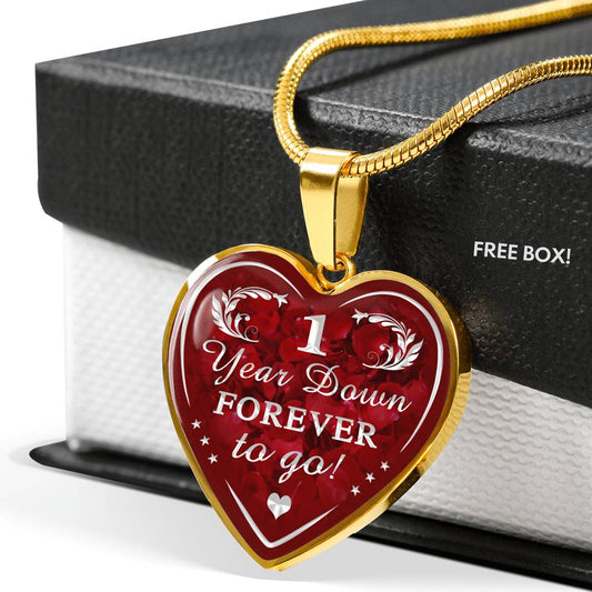 One Year Down Forever To Go Unique Novelty Heart Necklace For Wedding Anniversary, Valentine