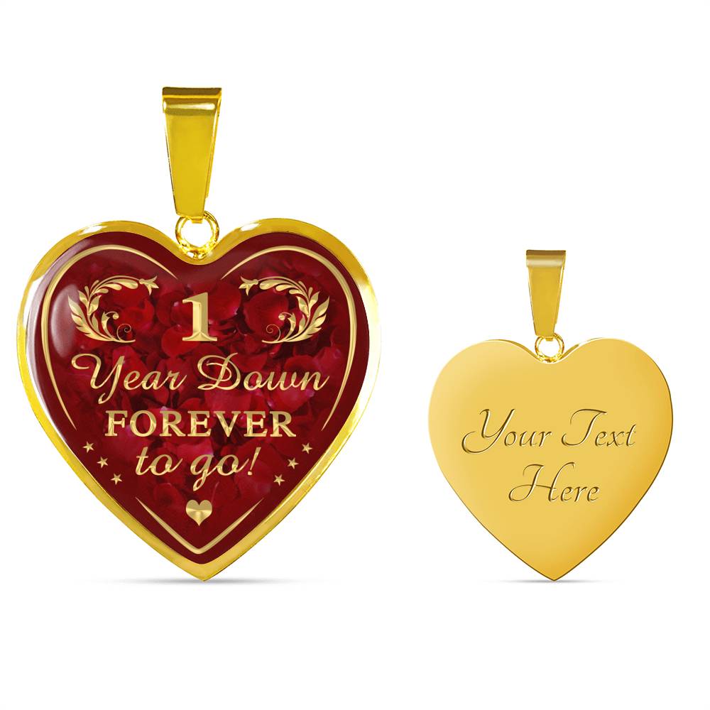 One Year Down Forever To Go Unique Novelty Heart Necklace For Wedding Anniversary, Valentine, Birthday