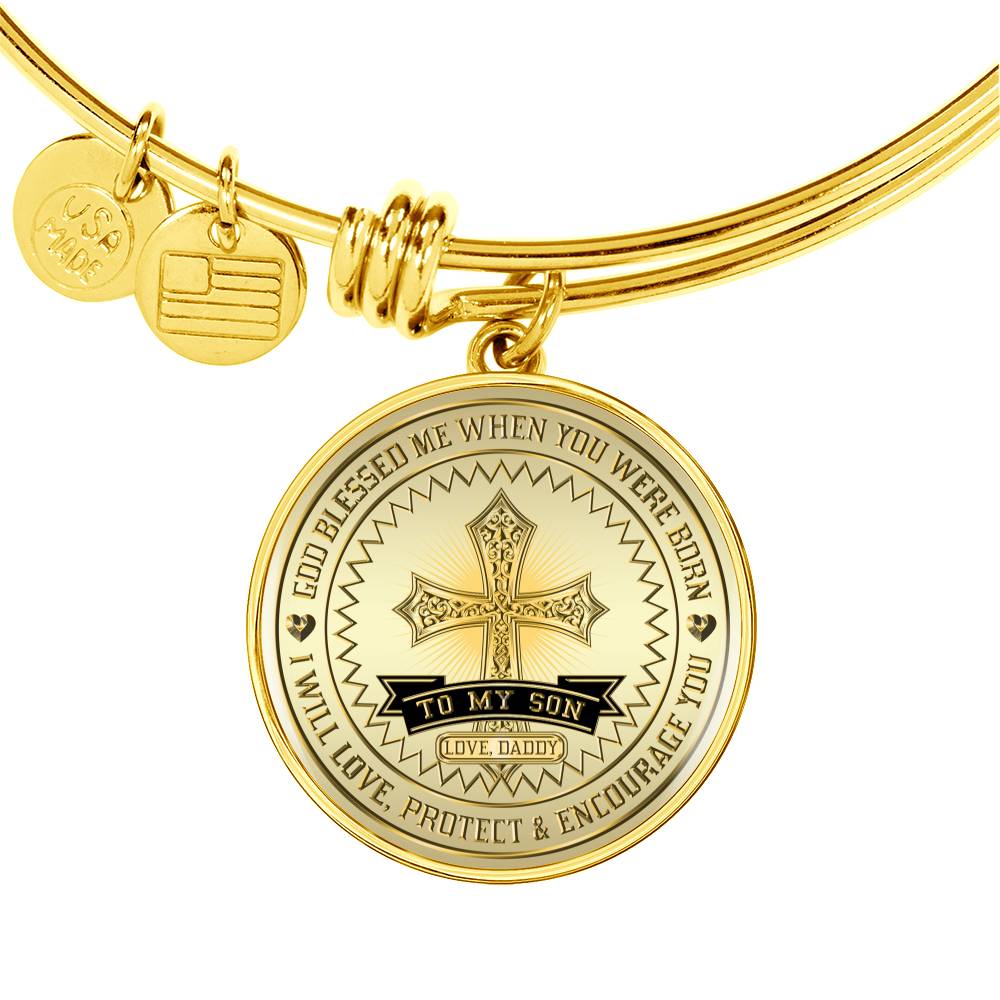 Great Dad To Son - God Blessed Me When You Were Born I Will Protect and Encourage You Novelty Luxury Necklace Bangle - Gift For Birthday Back To School Xmas