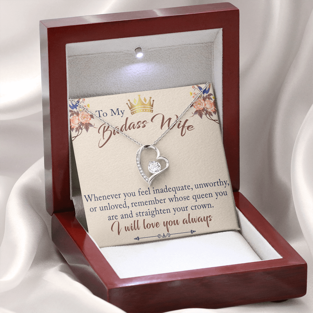 To My Badass Wife Gift - Forever Love Beauty Necklace for Valentine, Mother Day or any Special Occasion