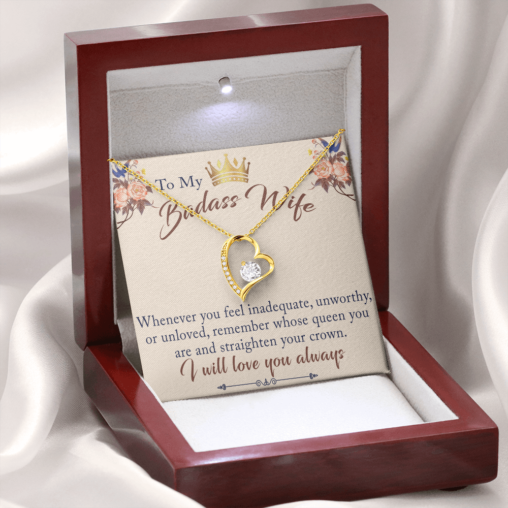 To My Badass Wife Gift - Forever Love Beauty Necklace for Valentine, Mother Day or any Special Occasion