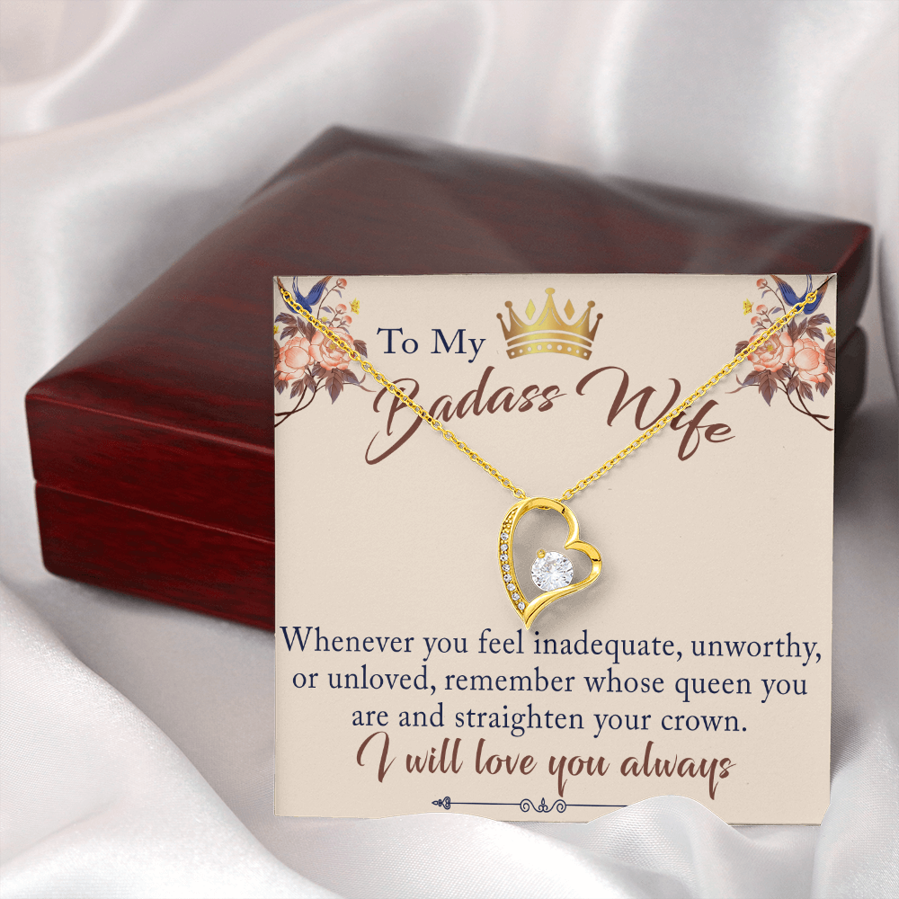 To My Badass Wife Gift - Forever Love Beauty Necklace for Valentine, Mother Day or any Special Occasion