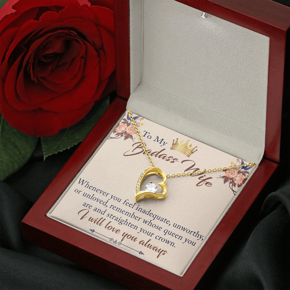 To My Badass Wife Gift - Forever Love Beauty Necklace for Valentine, Mother Day or any Special Occasion