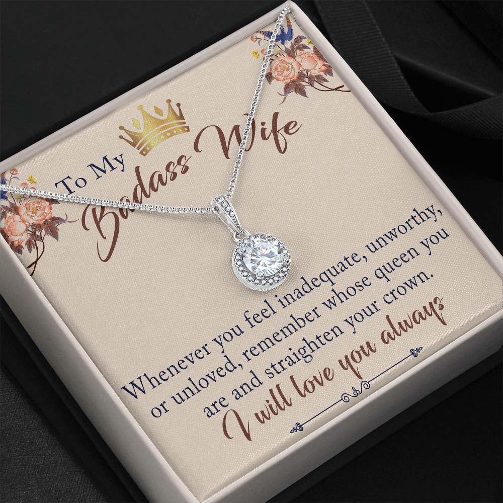To My Badass Wife Gift - Eternal Hope Beauty Necklace With Inspirational Message Card for Valentine, Mother Day or any Special Occasion