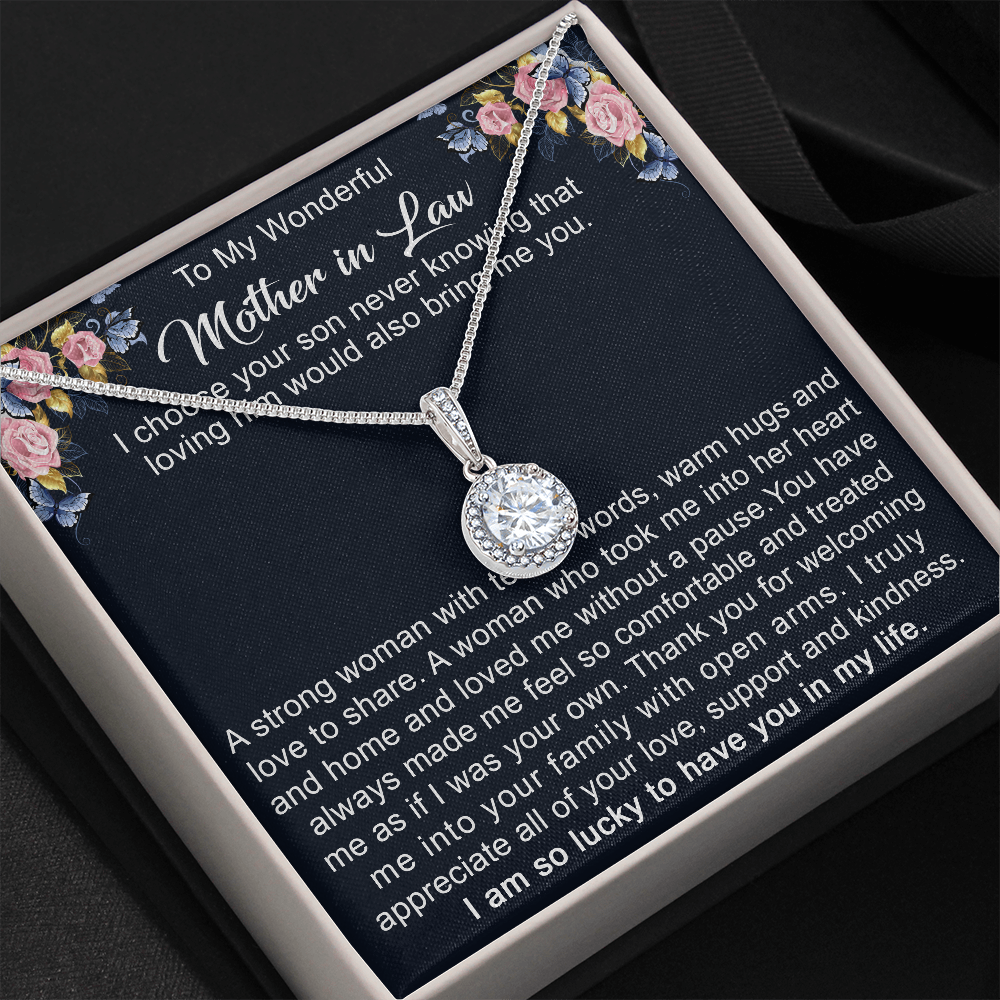 To My Mother in Law Necklace from Daughter Gift to Mother-in-Law for Christmas Birthday Mother's Day, Message Card to Mom-in-Law